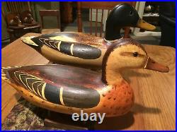 Vintage Pair Jim Slack Charles Perdew Style Illinois River Mallard Duck Decoys