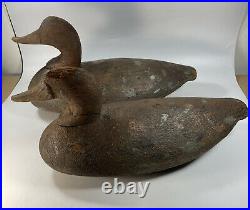 Vintage Pair Ned Burgess NC Antique Carved Solid Wood Duck Decoys Large 15