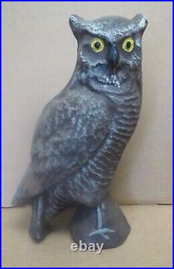 Vintage Paper Mache Owl Decoy with Painted Eyes