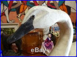 Vintage R. W. Schaap Signed Hollow Carved Wood Swan Decoy Inset Glass Eyes