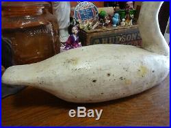 Vintage R. W. Schaap Signed Hollow Carved Wood Swan Decoy Inset Glass Eyes