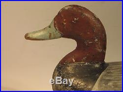 Vintage Red Head Drake Duck Decoy by Will Heverin ca 1900 Branded P. K. BARNES