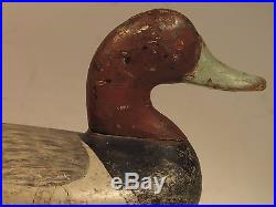 Vintage Red Head Drake Duck Decoy by Will Heverin ca 1900 Branded P. K. BARNES