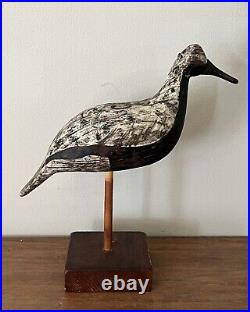 Vintage Reggie Birch Carved Wood Black Bellied Plover Shorebird Decoy With Stand