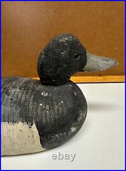Vintage Ring Necked Duck Decoy Painted Wood Carved Lead Weighted Glass Eyes