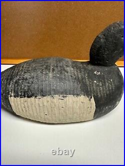 Vintage Ring Necked Duck Decoy Painted Wood Carved Lead Weighted Glass Eyes