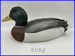 Vintage Signed Wooden Mallard Duck Decoy 16 Hand Carved And Painted By RA Swift