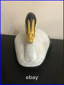 Vintage Solid Wood Carved Herbert Hidu Maine Eider Drake Duck Decoy