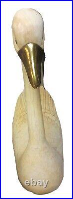 Vintage Swan Dan Bowden Wood Brass Beak Decoy Carved