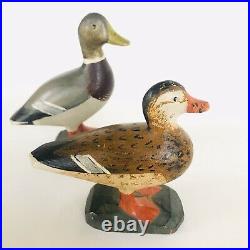 Vintage Thomas Hansen Valley City ND Miniature Carved Mallard Duck Decoy Pair