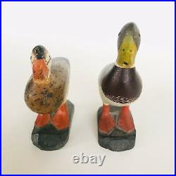 Vintage Thomas Hansen Valley City ND Miniature Carved Mallard Duck Decoy Pair