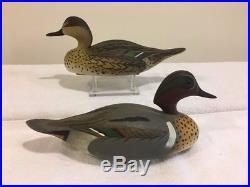 Vintage Wildfowler Green Winged Teal Duck Decoy Pair, Oliver Lawson Paint Signed