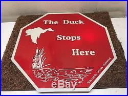 Vintage Wisconsin Ducks Unlimited 18 Reflective The Duck Stops Here Sign Rare