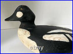 Vintage Wood Carved Goldeneye Duck Decoy, Plugged Head, Keel, Painted Eyes, KM