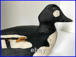 Vintage Wood Carved Goldeneye Duck Decoy, Plugged Head, Keel, Painted Eyes, KM