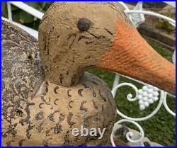 Vintage Wood Duck Decoy Hollowed Body Looks Hand Made Hand Painted Orange Bill