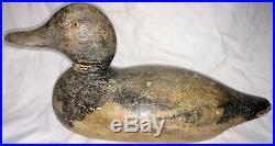 Vintage Wooden Duck Decoy Black and Tan Wooden Head with Glass Eyes