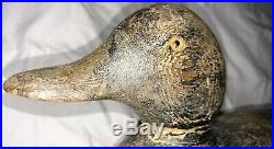 Vintage Wooden Duck Decoy Black and Tan Wooden Head with Glass Eyes