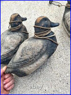 Vintage c1940s Paper Mache & Wood Base Duck Decoys with Canvas Carrying Bag