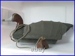 Vintage decoy 6 duck canvas wire back/weights- JEL Knotts Island NC wood larger