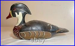 Vintage hand carved wood Folk Art red breasted merganser duck decoy sculpture