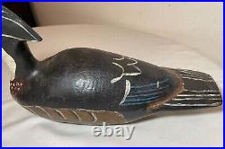 Vintage hand carved wood Folk Art red breasted merganser duck decoy sculpture
