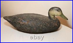 Vintage hand carved wood Folk Art signed black duck decoy bird sculpture art