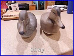 Vintage pair Hurley Conklin Manahawkin N. J. Decoys hen teal mallard black duck