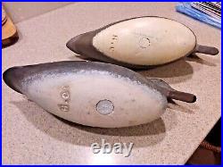 Vintage pair Hurley Conklin Manahawkin N. J. Decoys hen teal mallard black duck