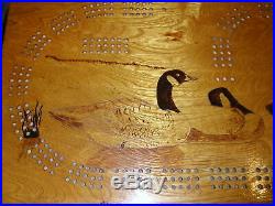 Vtg Folk Art Cribbage Board Table Cabin Hunting Fishing Lodge Goose Duck Decoy