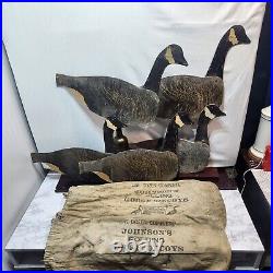 Vtg Johnsons Folding Goose Decoys Complete Set Of 8 Large 2 Bags and Stakes