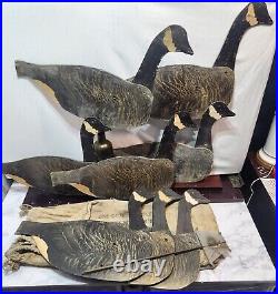 Vtg Johnsons Folding Goose Decoys Complete Set Of 8 Large 2 Bags and Stakes