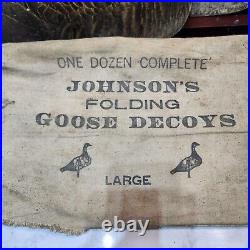 Vtg Johnsons Folding Goose Decoys Complete Set Of 8 Large 2 Bags and Stakes