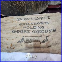 Vtg Johnsons Folding Goose Decoys Complete Set Of 8 Large 2 Bags and Stakes