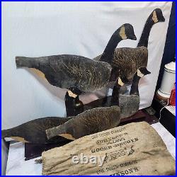 Vtg Johnsons Folding Goose Decoys Complete Set Of 8 Large 2 Bags and Stakes