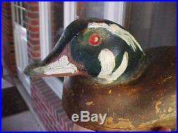 WOOD DUCK SWIMMING Antique HOLLOW BODY GLASS EYED Decoy BRANDED PARKER