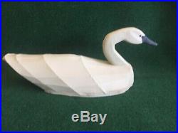 White Canvas Covered Swan Decoy Wood Head Signed by A. A. Waterfield N. C
