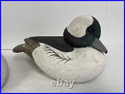 X2 Bufflehead Drake Duck Decoy 8 Signed Shelby'83 Vintage Hand Painted