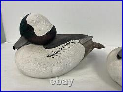 X2 Bufflehead Drake Duck Decoy 8 Signed Shelby'83 Vintage Hand Painted